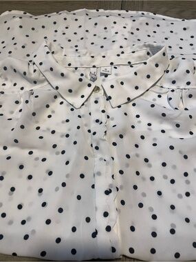 Elle women’s sheer top, medium, white with black polka dots